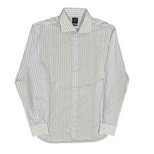 BOGGI Milano Dress Shirt White Blue Striped Long Sleeve Cotton 41 16 Large